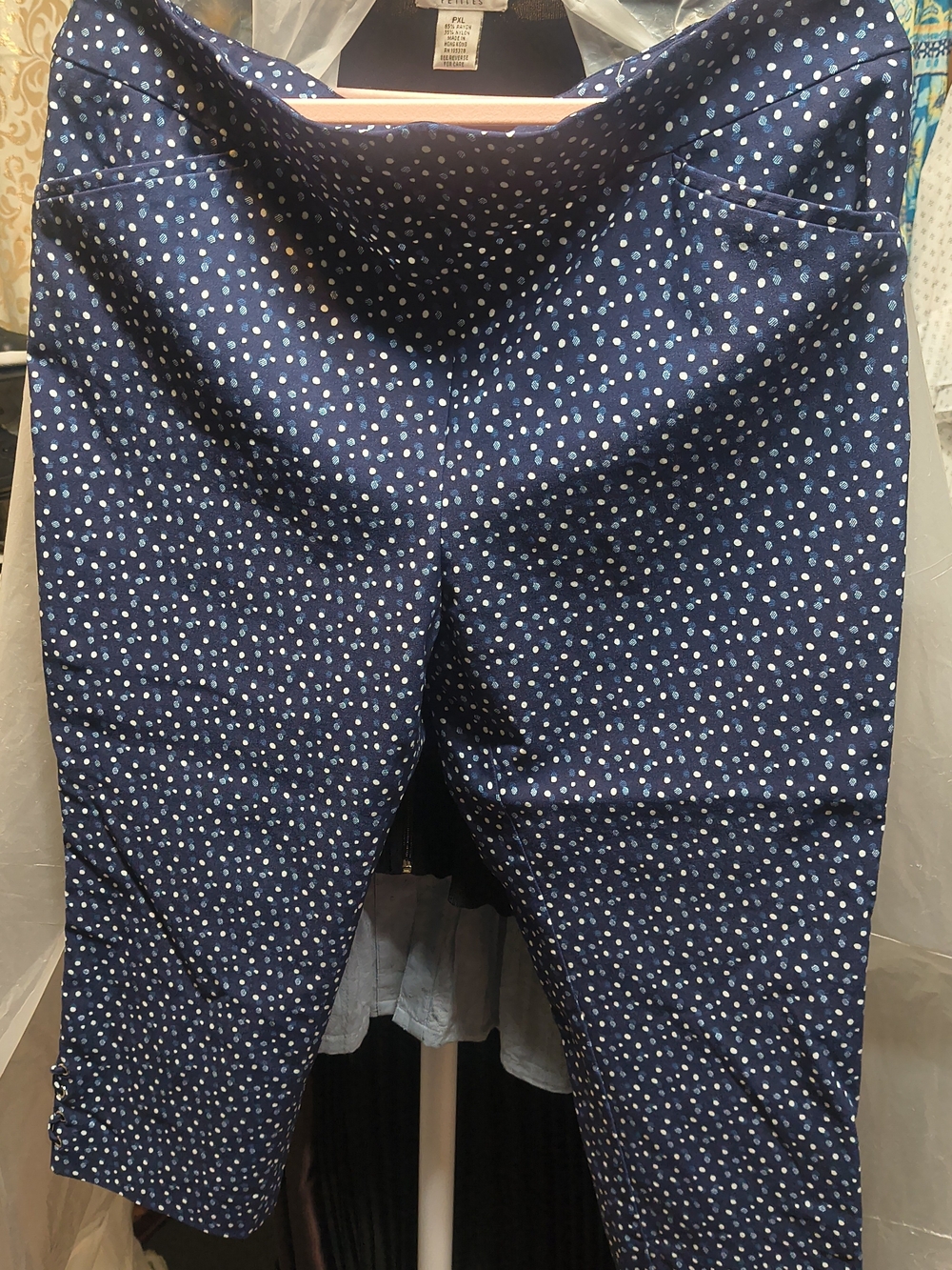Chico's Size 3 XL 16 Perfect Stretch Blue Dot Pull On Crop Pants